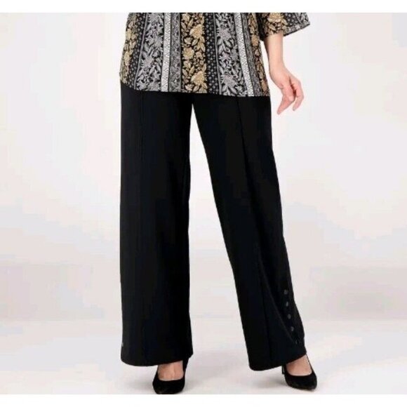 Isaac Mizrahi Live! Regular Pebble Knit Wide-Leg Pant W/Scal Pitch Black,Large - Picture 1 of 1